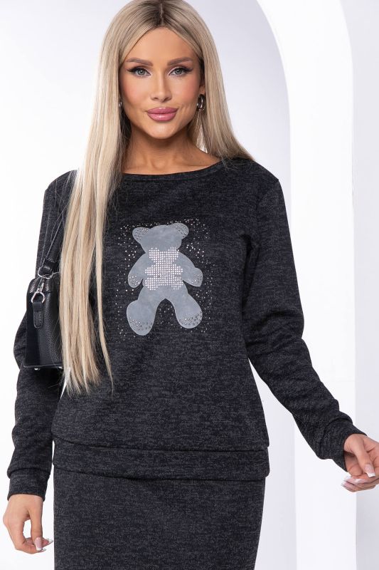 Jumper with applique (black melange) B8334