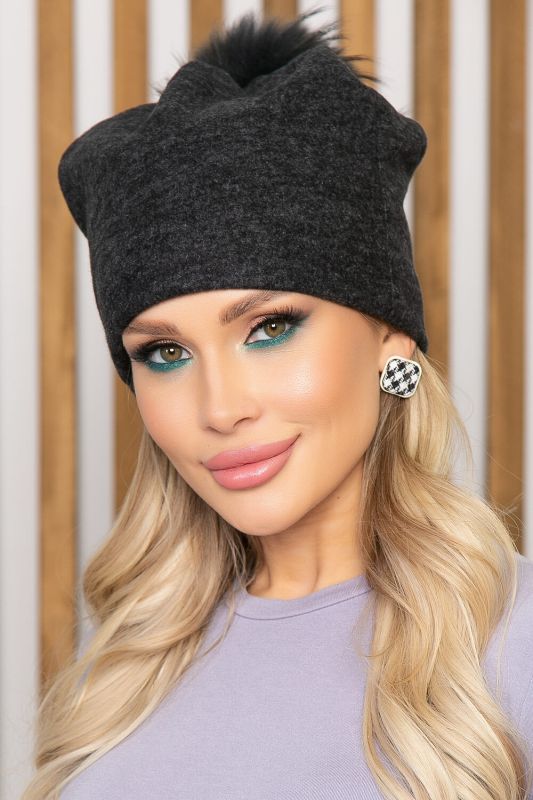 Hat with pompom (dark gray) ShP1