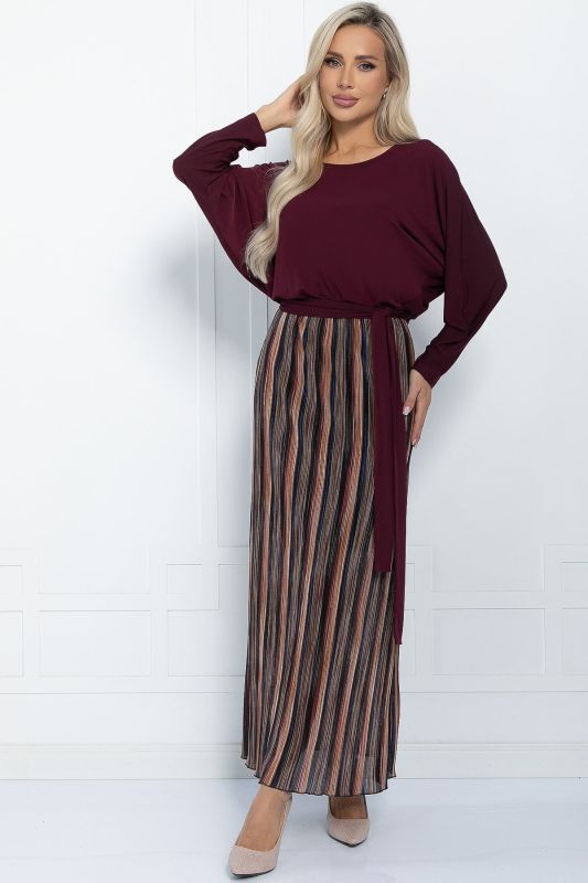 Dress Koroleva corrugation burgundy P10060