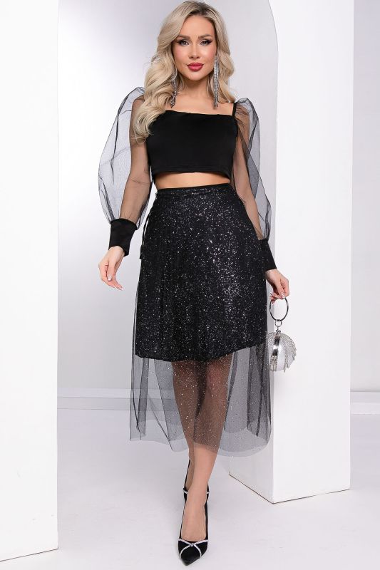 Suit with skirt "Embodiment of style" (black shimmer) K8038