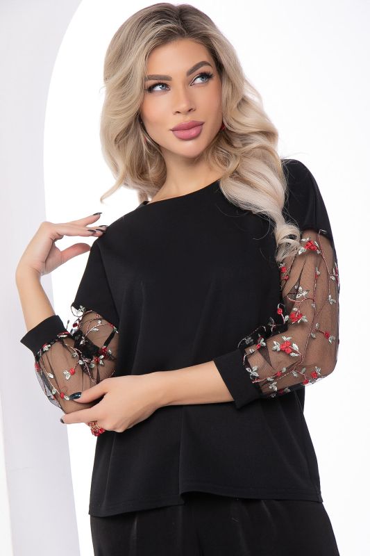 Blouse "Agnesa" (black/flowers) B8133