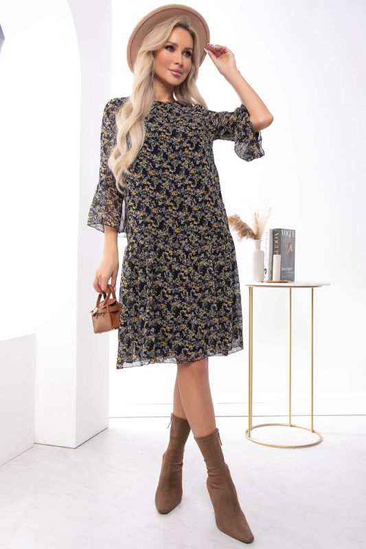 Dress "Caroline" (black/yellow flowers) P5918